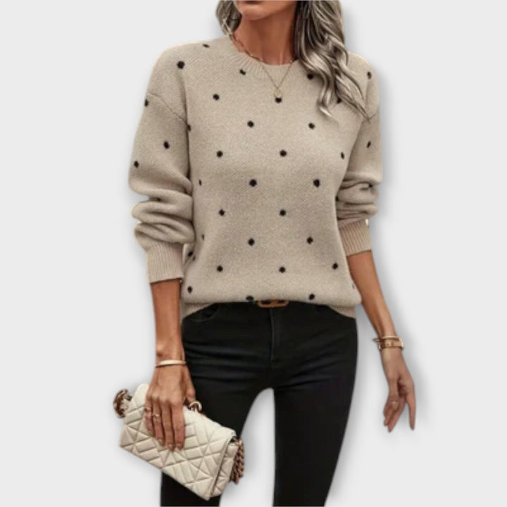 Yrling – relaxed long-sleeve knit sweater with polka dot pattern