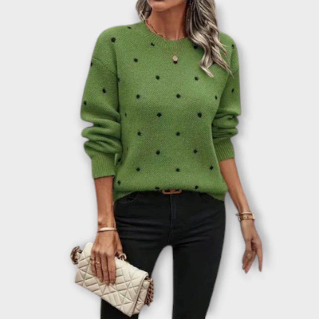 Yrling – relaxed long-sleeve knit sweater with polka dot pattern