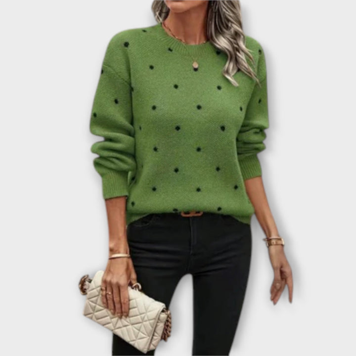 Yrling – relaxed long-sleeve knit sweater with polka dot pattern