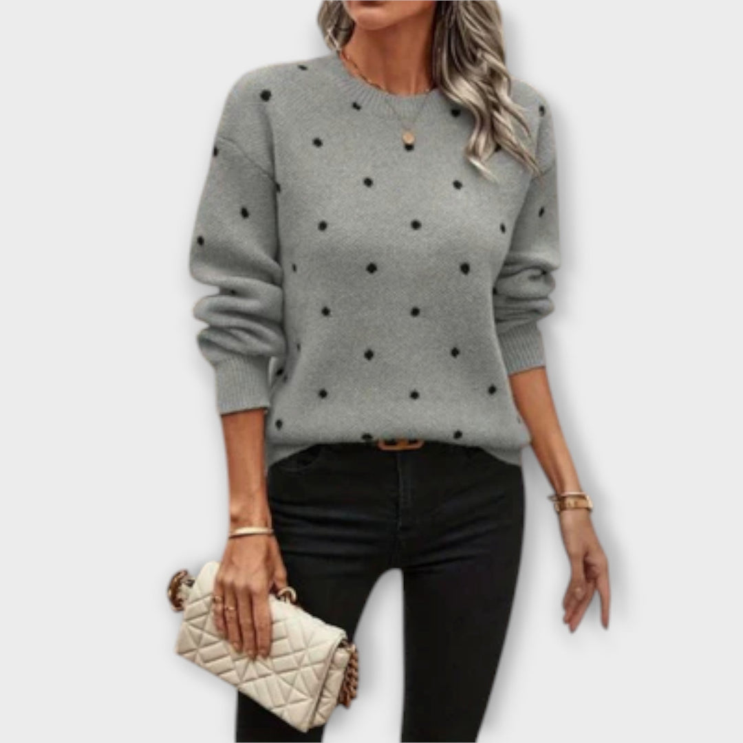 Yrling – relaxed long-sleeve knit sweater with polka dot pattern