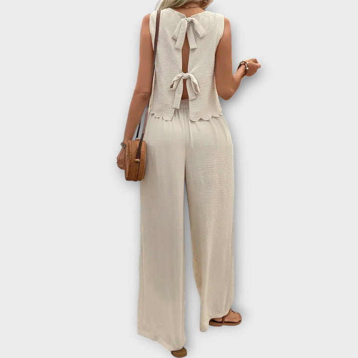 Valeria - Vest with Floral Leaf Edge & Long Pants