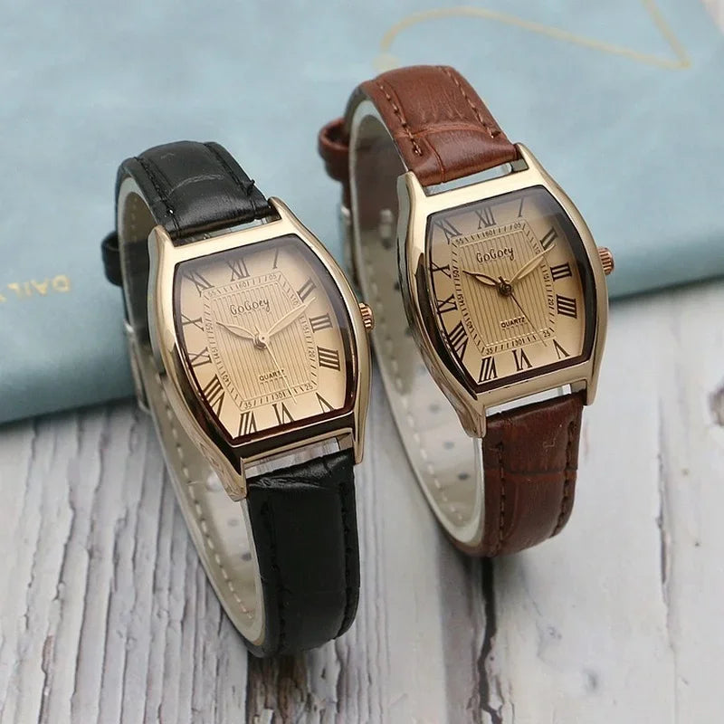 Karoline | Thit Retro women's watch with brown leather strap