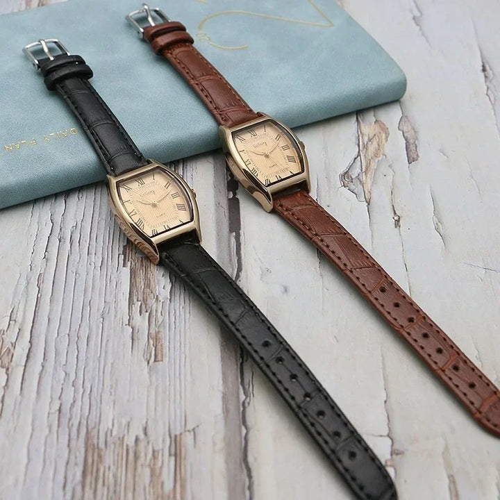 Karoline | Thit Retro women's watch with brown leather strap