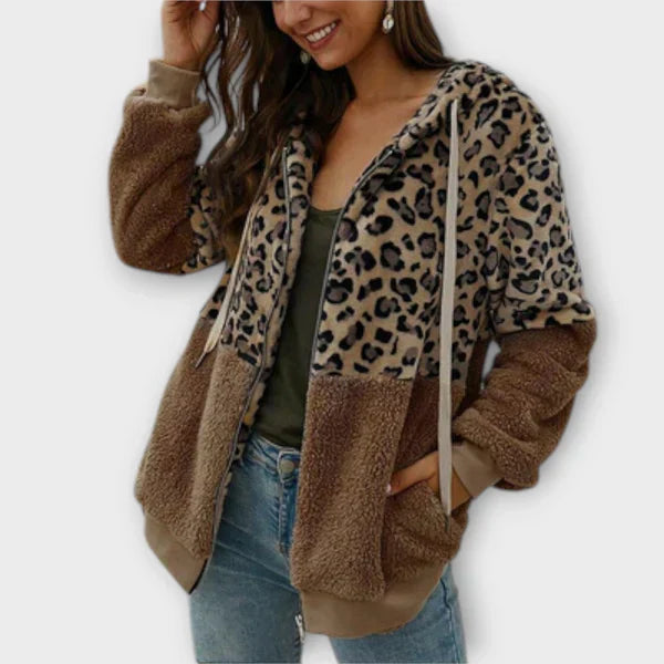 Phoebe | Sweat à capuche polaire imprimé léopard